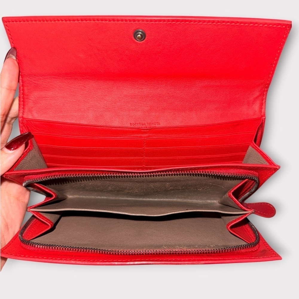 Bottega Veneta Red Intrecciato Woven Leather Continental Wallet (Authentic - Picture 6 of 16